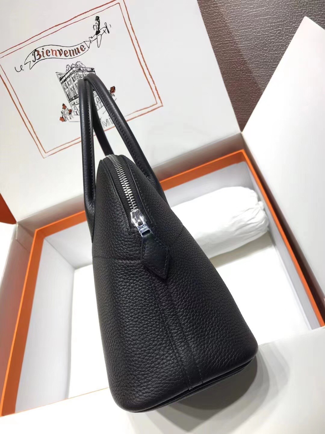 Hermes Bolide 27cm Handbag In Black Clemence Leather